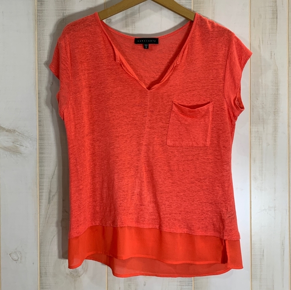 Sanctuary Tops - Sanctuary Coral Peach V Neck Linen Tee Size Medium